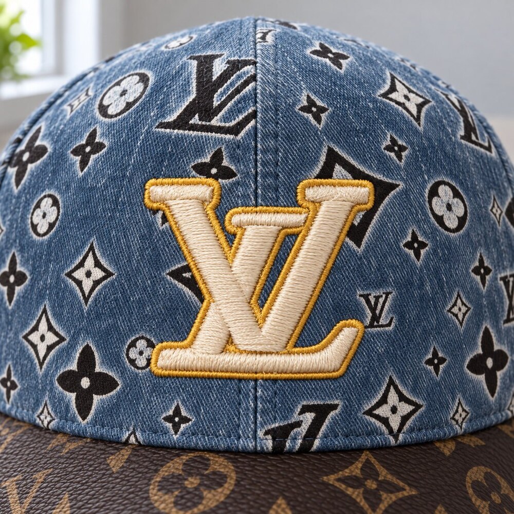 Louis Vuitton Blue Brown Monogram Cap - Picture 5 of 6